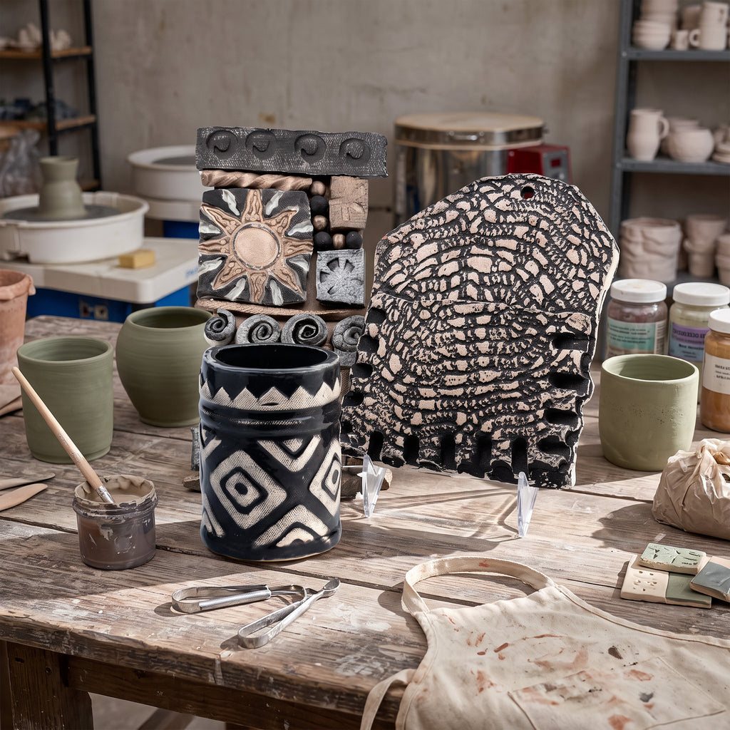Ceramic Wall Plaque Set by Tyler J - Tribal Geometric Accents