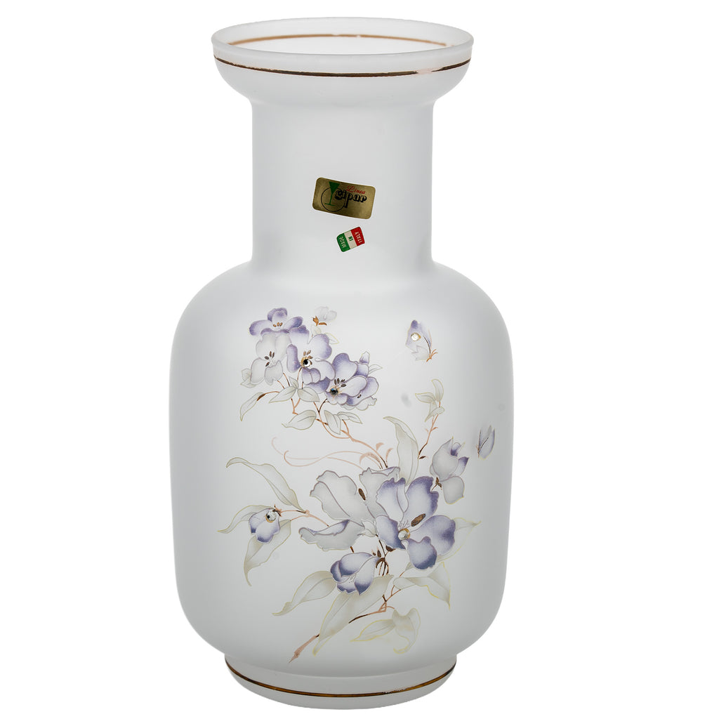 Linea Gipar Frosted Glass Vase - Purple Floral & Gold Trim