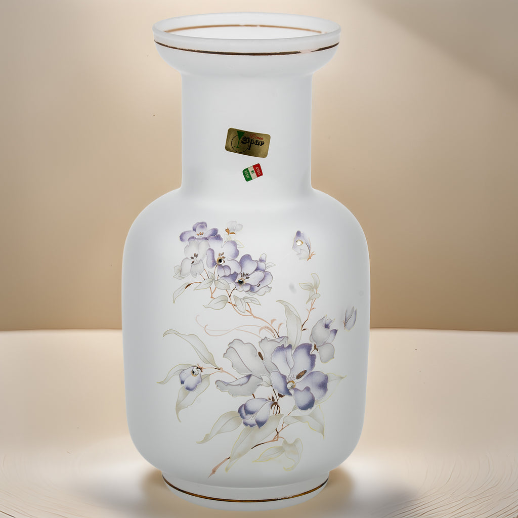 Linea Gipar Frosted Glass Vase - Purple Floral & Gold Trim