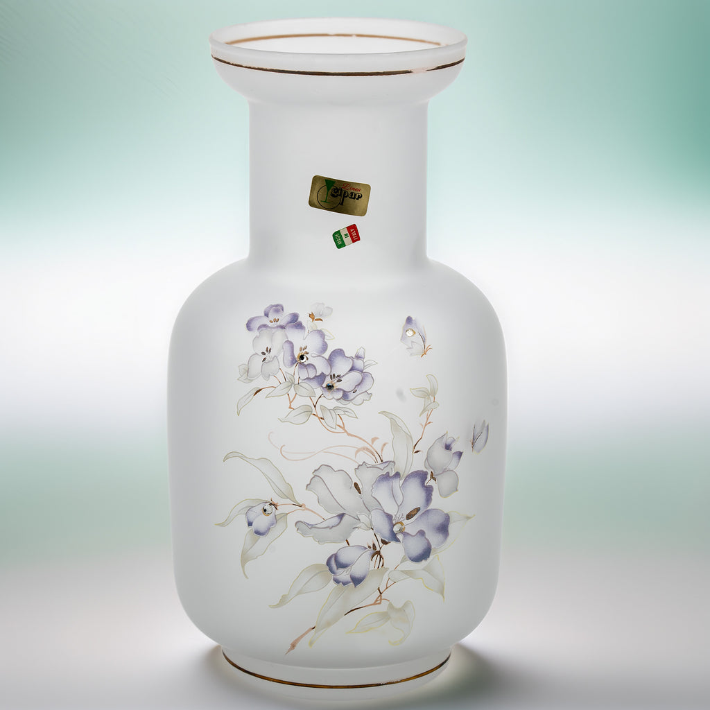 Linea Gipar Frosted Glass Vase - Purple Floral & Gold Trim