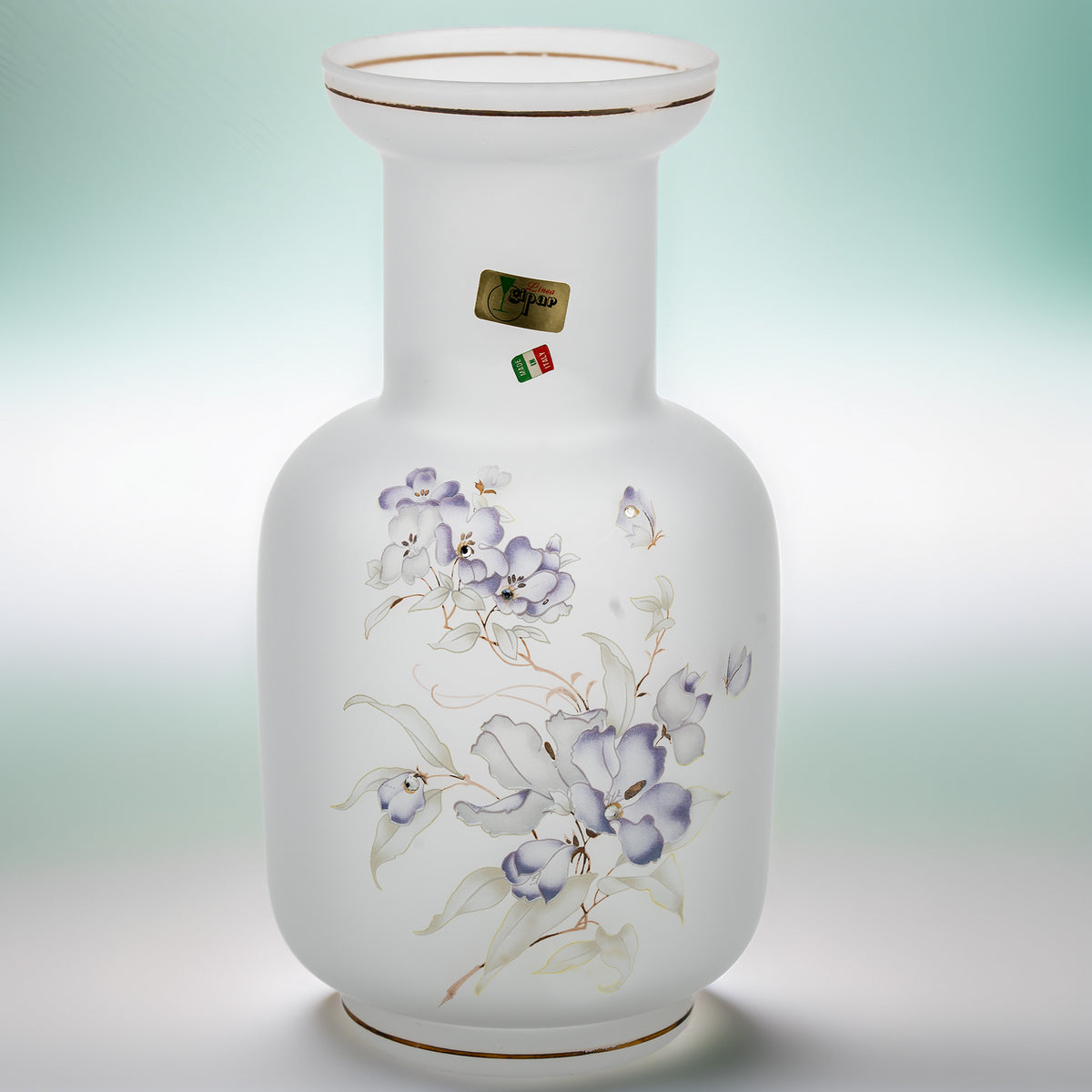 Linea Gipar Frosted Glass Vase - Purple Floral & Gold Trim