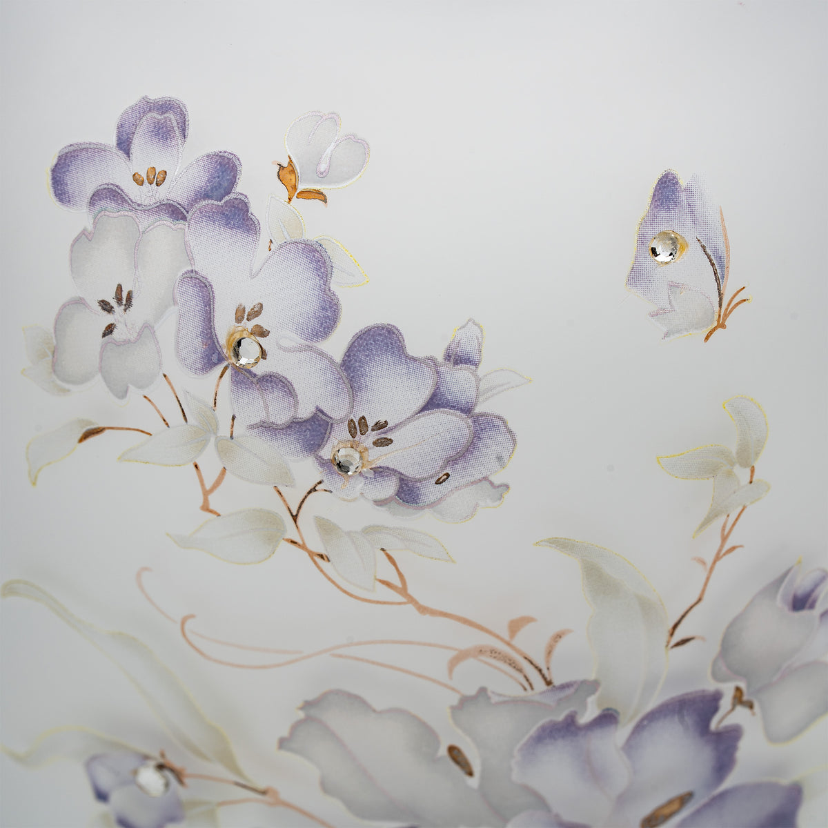 Linea Gipar Frosted Glass Vase - Purple Floral & Gold Trim