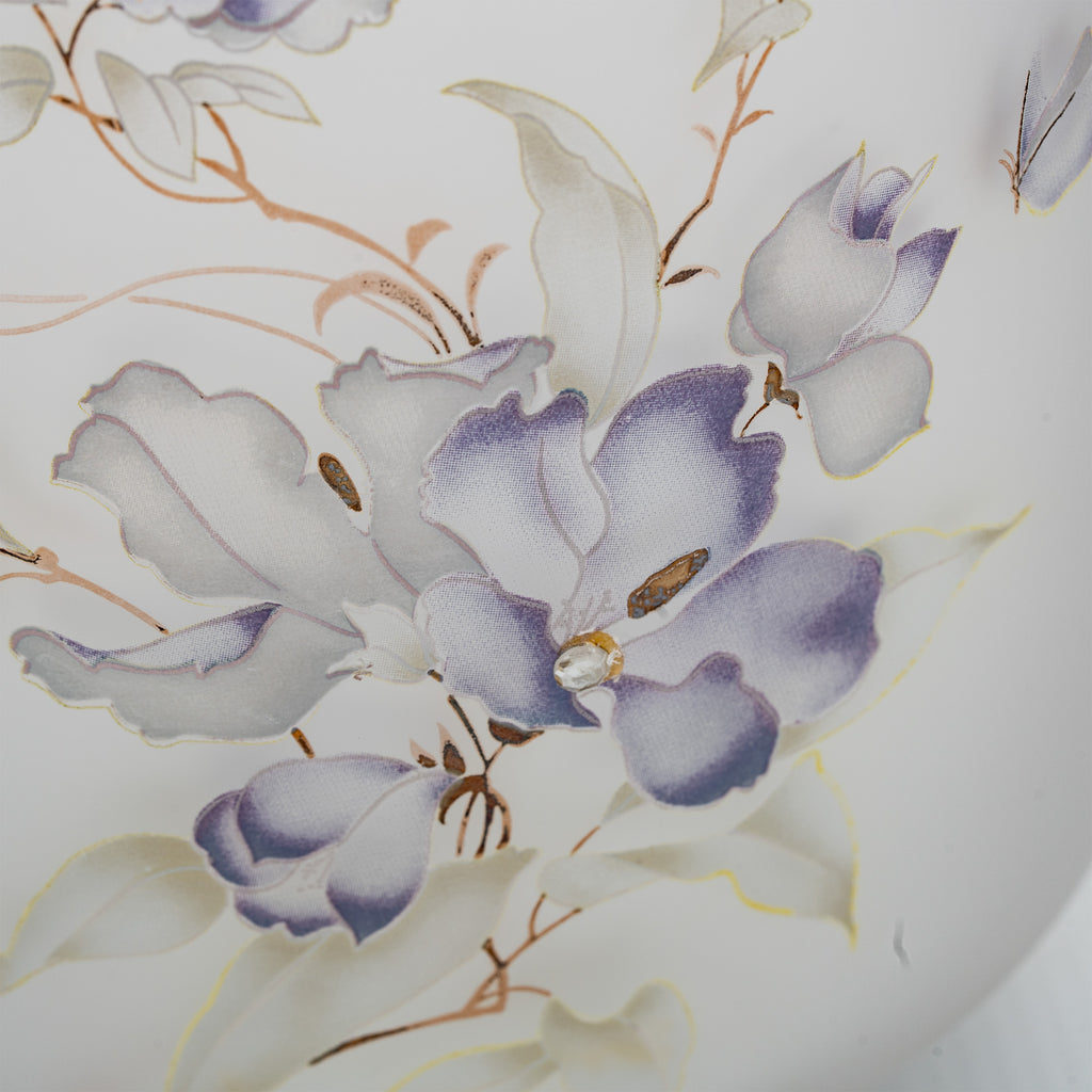 Linea Gipar Frosted Glass Vase - Purple Floral & Gold Trim
