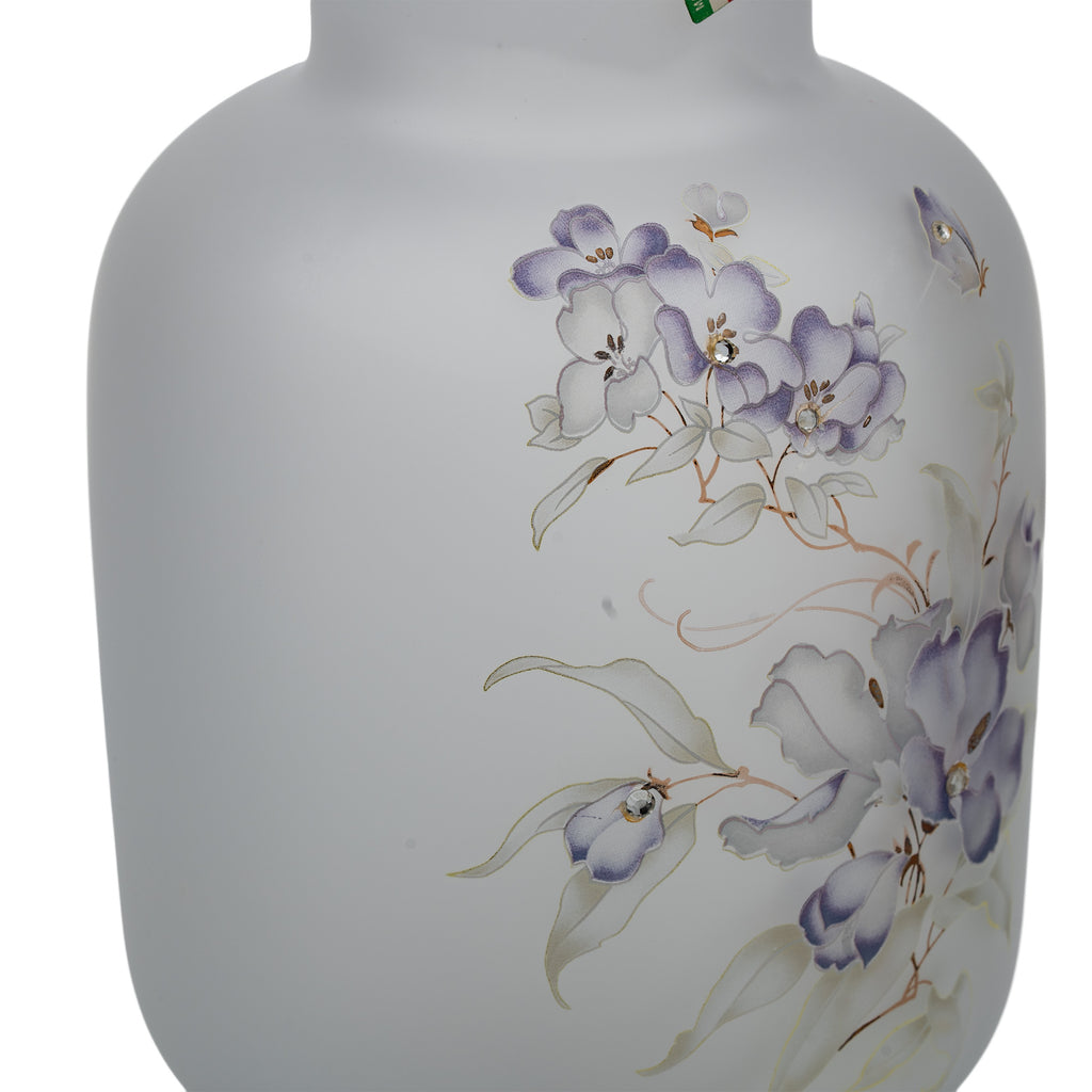 Linea Gipar Frosted Glass Vase - Purple Floral & Gold Trim