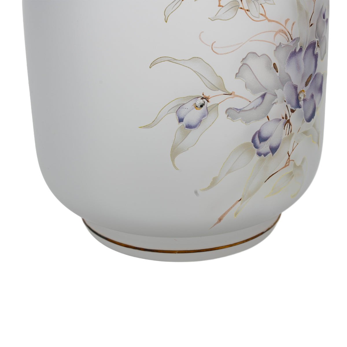 Linea Gipar Frosted Glass Vase - Purple Floral & Gold Trim