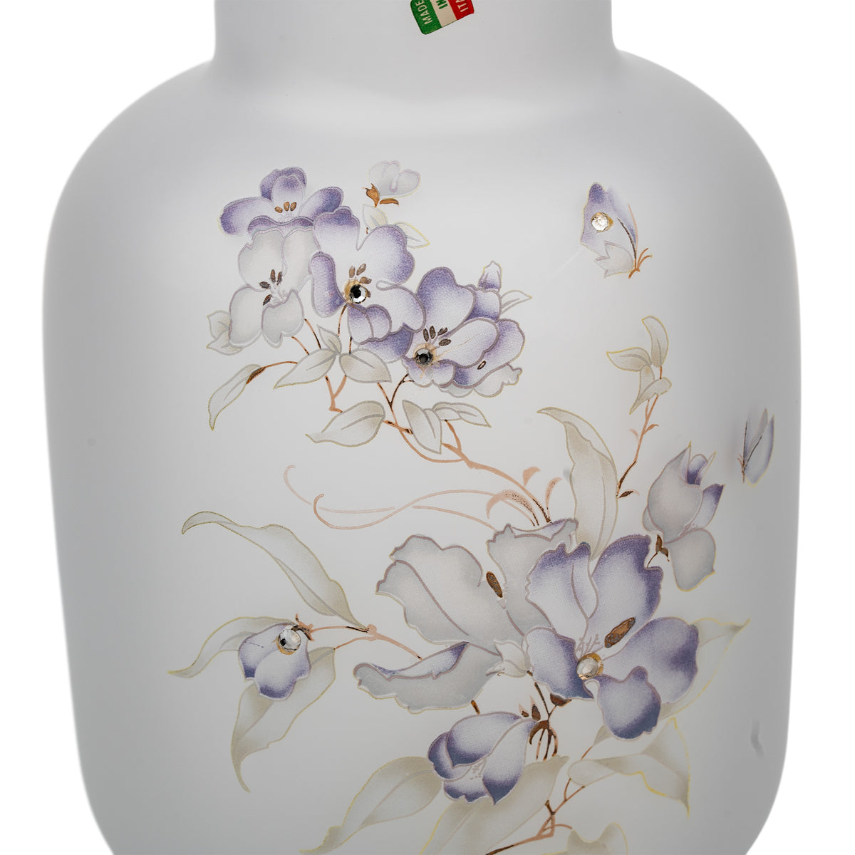 Linea Gipar Frosted Glass Vase - Purple Floral & Gold Trim