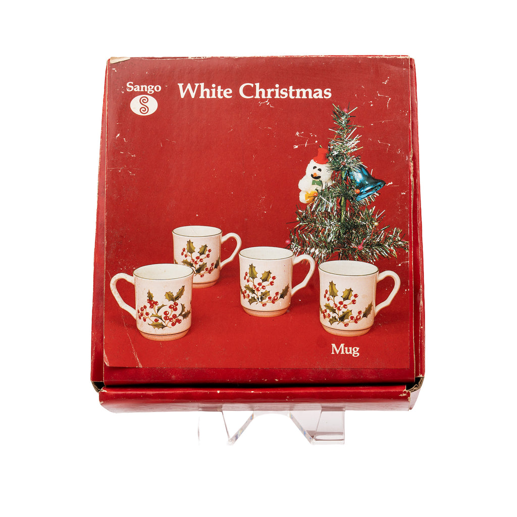 Sango White Christmas Mug Set of 4 - Holly & Berry Holiday Mugs
