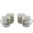 Sango White Christmas Mug Set of 4 - Holly & Berry Holiday Mugs
