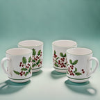Sango White Christmas Mug Set of 4 - Holly & Berry Holiday Mugs