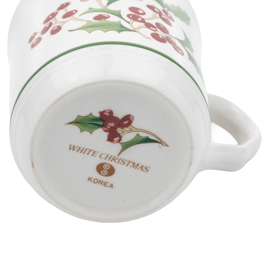 Sango White Christmas Mug Set of 4 - Holly & Berry Holiday Mugs