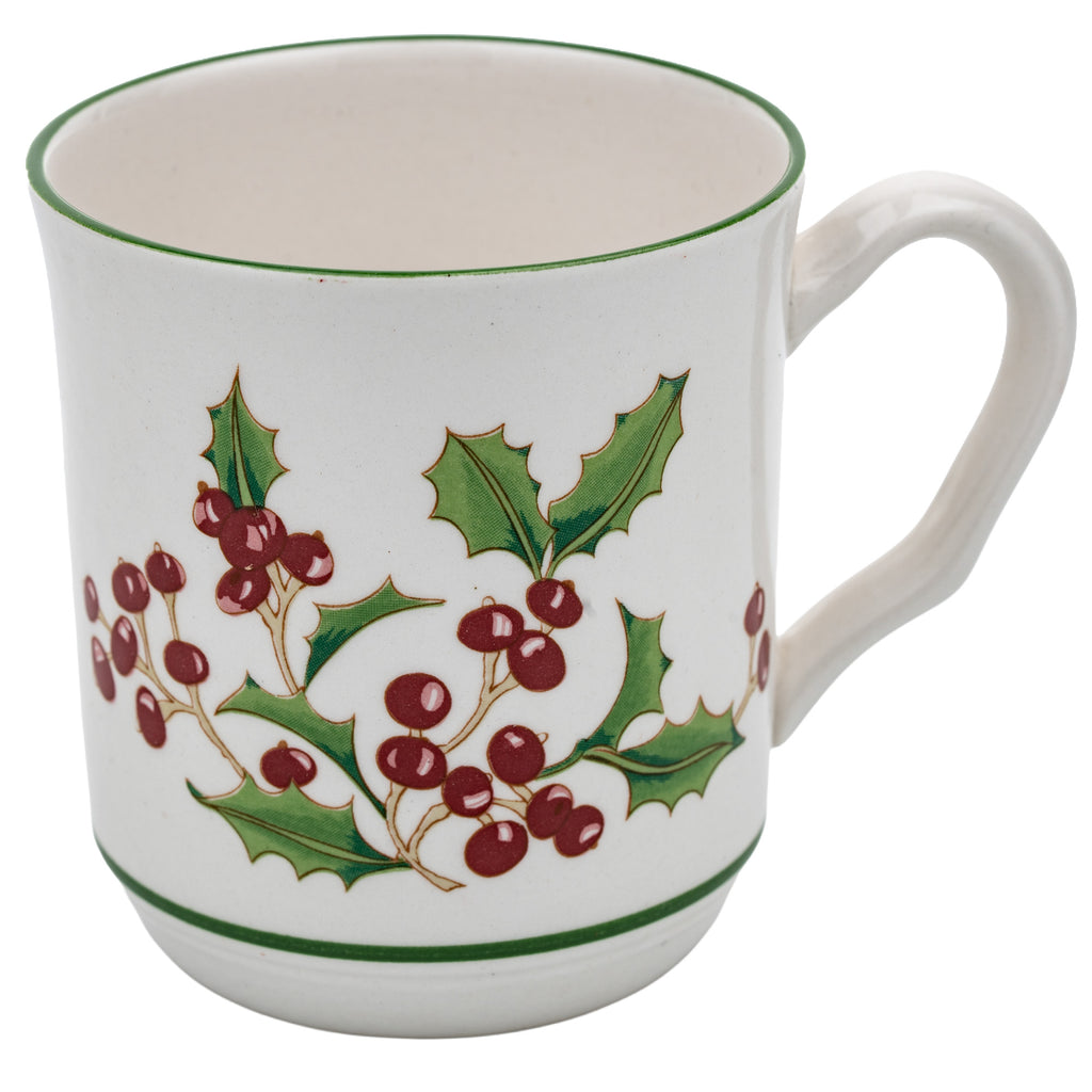 Sango White Christmas Mug Set of 4 - Holly & Berry Holiday Mugs