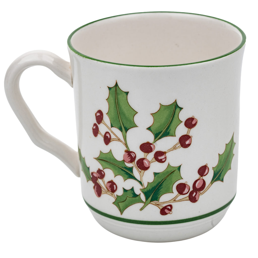Sango White Christmas Mug Set of 4 - Holly & Berry Holiday Mugs