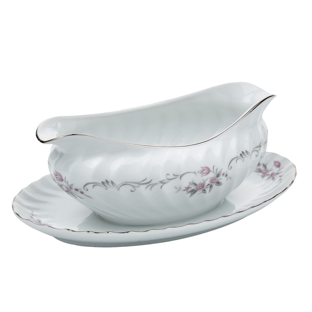 Gold Standard Porcelain Gravy Boat with Underplate - Scalloped Rim