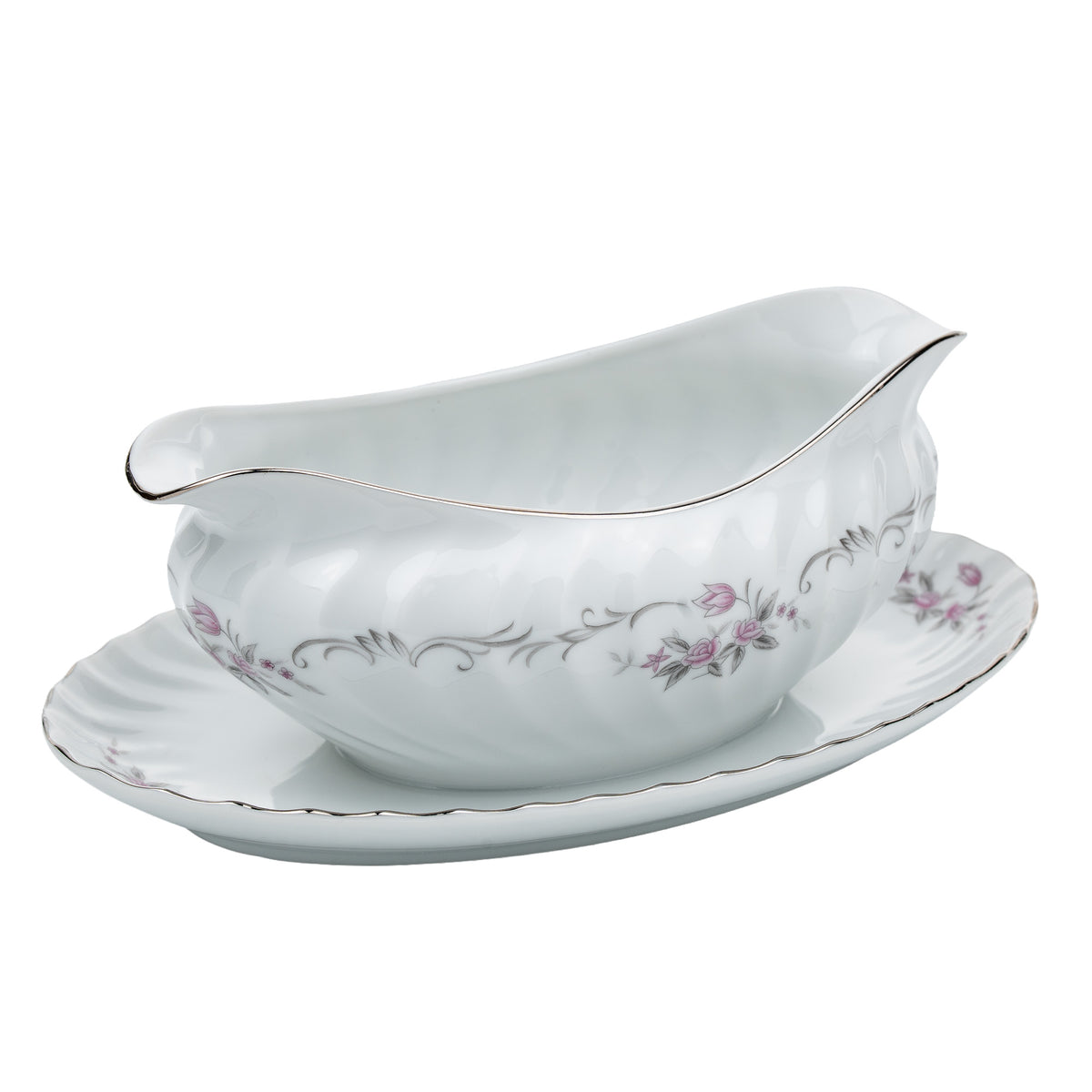 Gold Standard Porcelain Gravy Boat with Underplate - Scalloped Rim