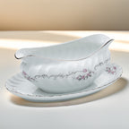 Gold Standard Porcelain Gravy Boat with Underplate - Scalloped Rim