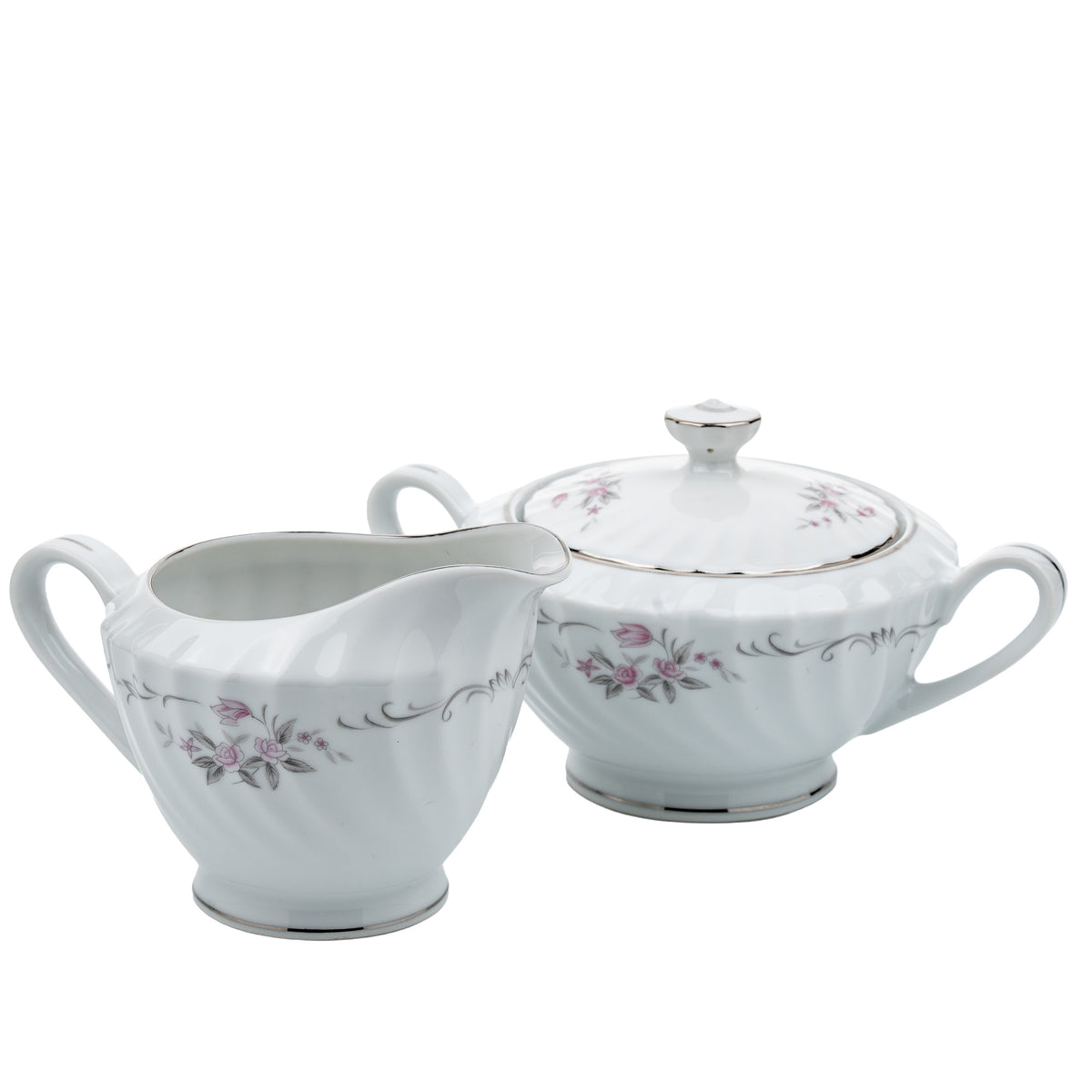 Gold Standard Porcelain Creamer & Covered Sugar Bowl Set - Pink Rose