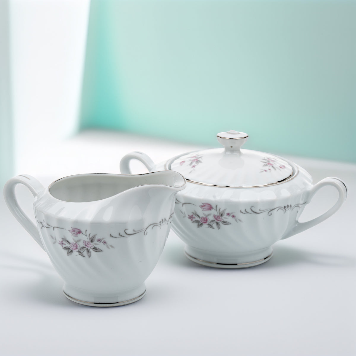 Gold Standard Porcelain Creamer & Covered Sugar Bowl Set - Pink Rose