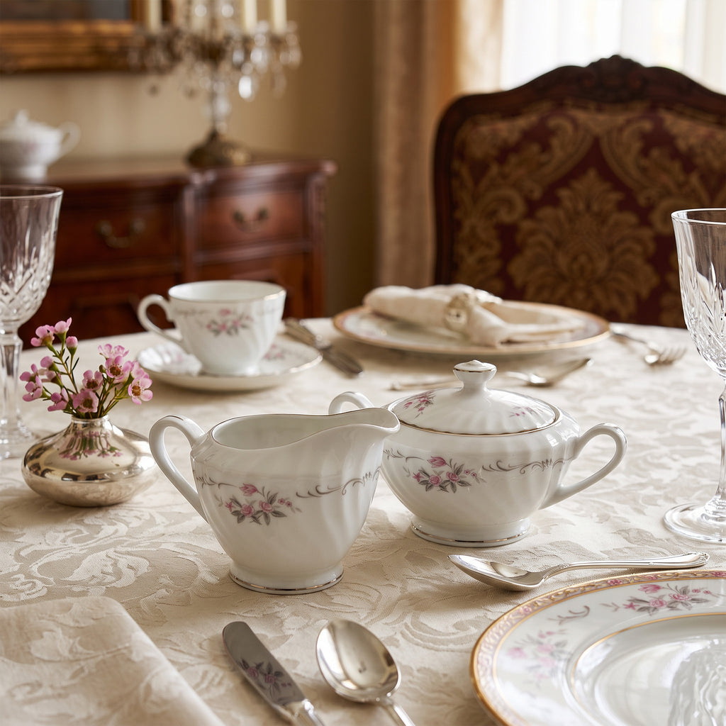 Gold Standard Porcelain Creamer & Covered Sugar Bowl Set - Pink Rose