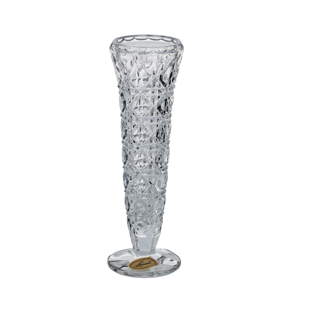 Leonard West Germany 24% Lead Crystal Vase - Tall Faceted Tapered