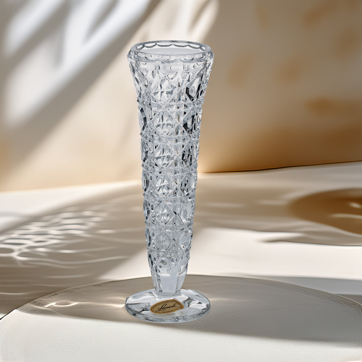 Leonard West Germany 24% Lead Crystal Vase - Tall Faceted Tapered