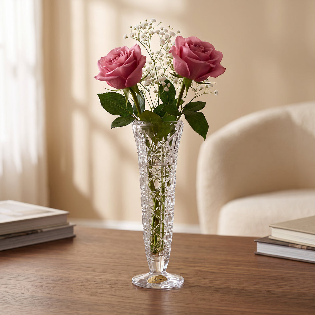 Leonard West Germany 24% Lead Crystal Vase - Tall Faceted Tapered