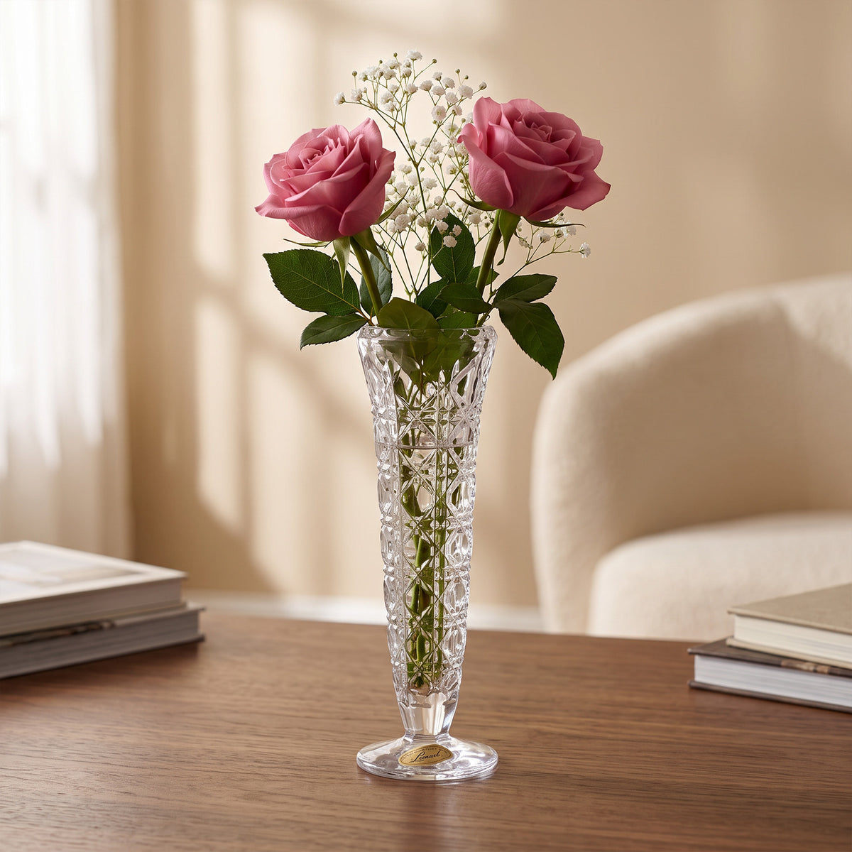 Leonard West Germany 24% Lead Crystal Vase - Tall Faceted Tapered