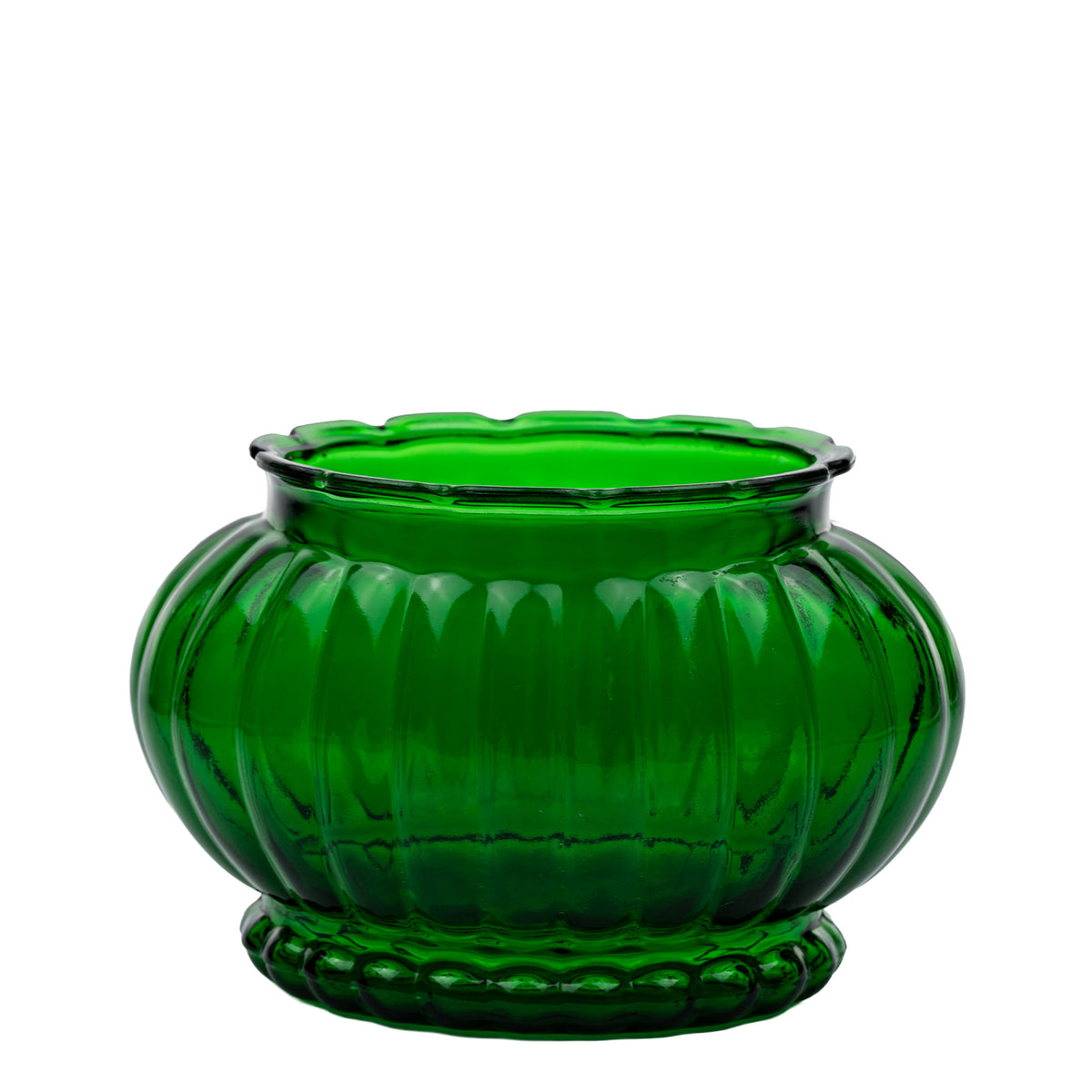 A.L.R. Co. Emerald Green Ribbed Glass Planter Bowl - Scalloped Rim