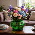 A.L.R. Co. Emerald Green Ribbed Glass Planter Bowl - Scalloped Rim