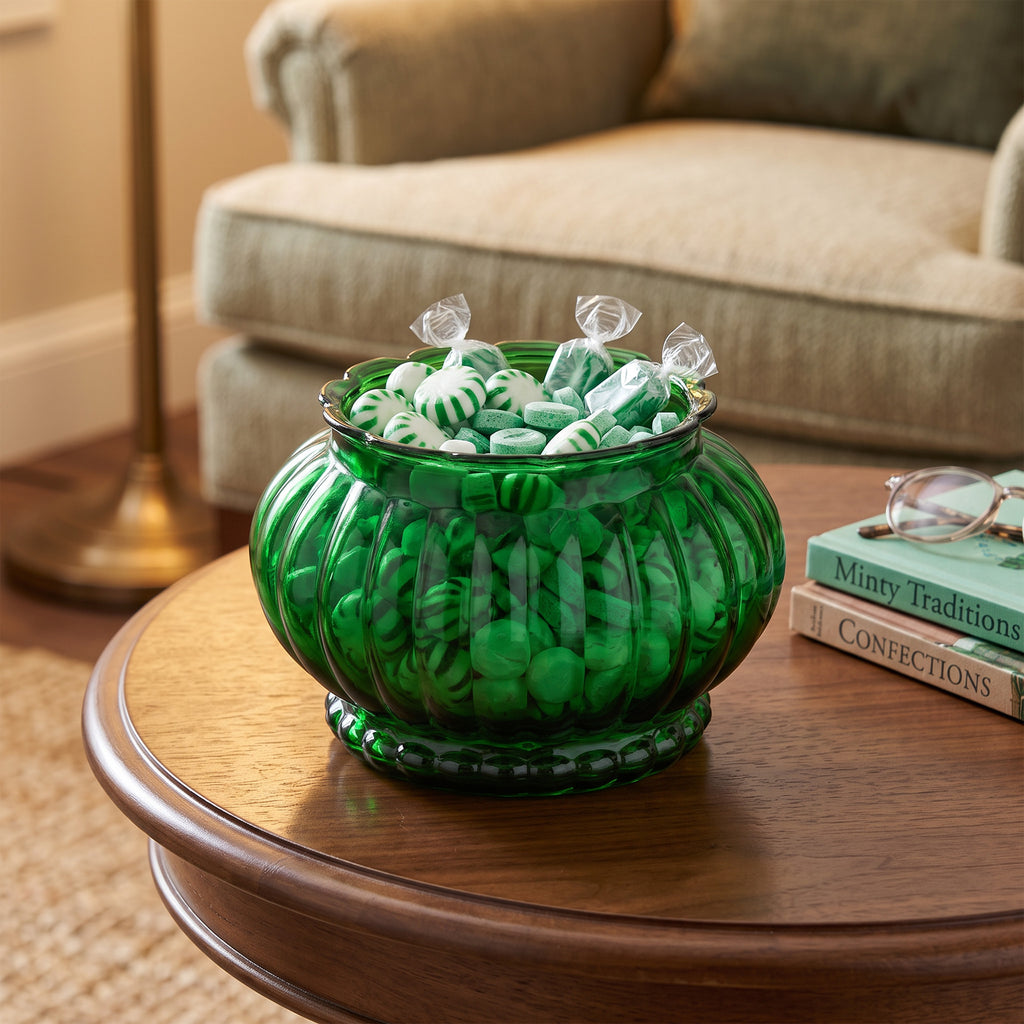 A.L.R. Co. Emerald Green Ribbed Glass Planter Bowl - Scalloped Rim