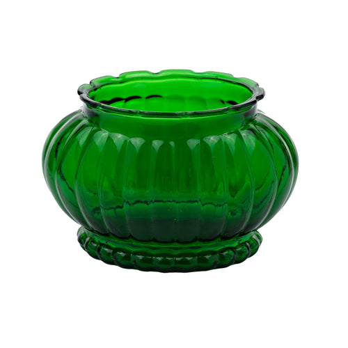 A.L.R. Co. Emerald Green Ribbed Glass Planter Bowl - Scalloped Rim