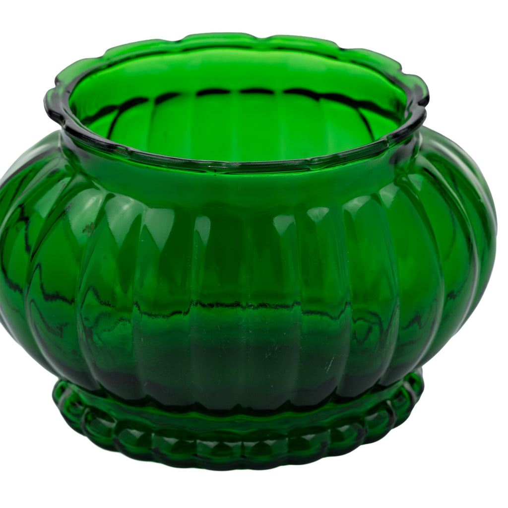 A.L.R. Co. Emerald Green Ribbed Glass Planter Bowl - Scalloped Rim