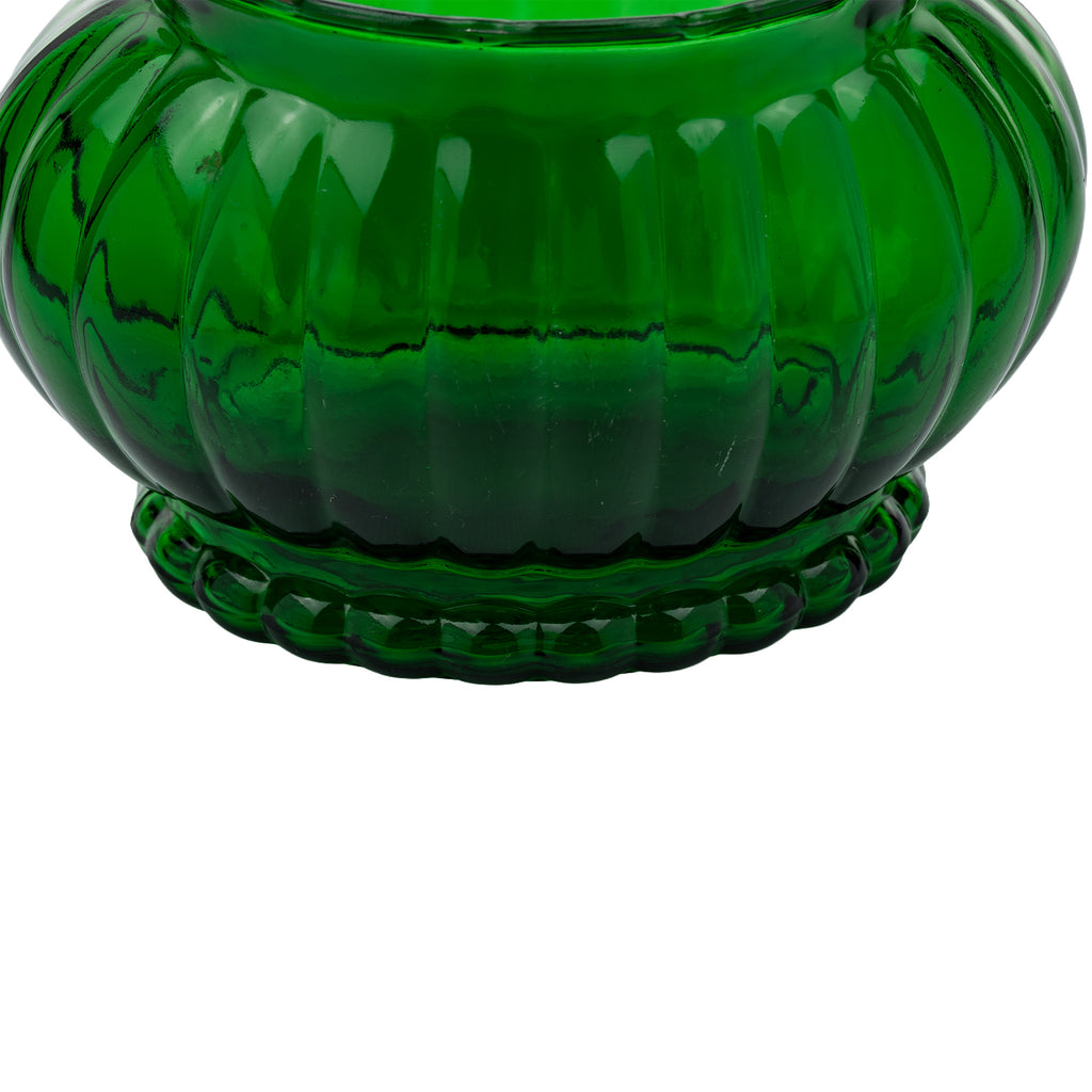 A.L.R. Co. Emerald Green Ribbed Glass Planter Bowl - Scalloped Rim