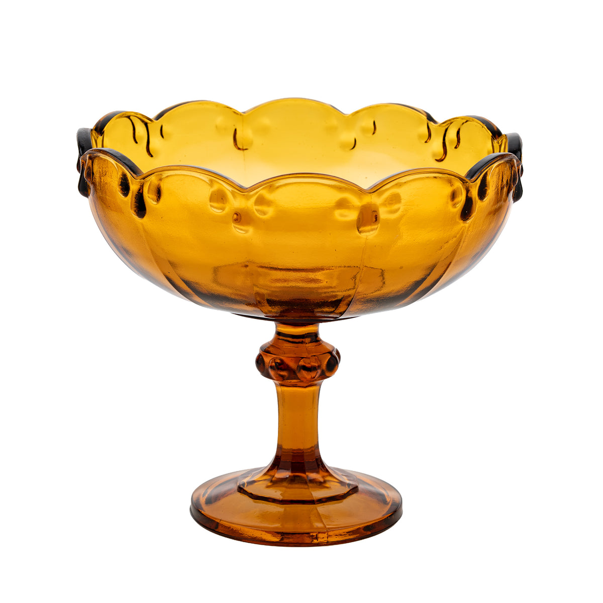 Indiana Glass Teardrop Amber Pedestal Compote Bowl - Scalloped Rim