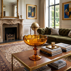 Indiana Glass Teardrop Amber Pedestal Compote Bowl - Scalloped Rim