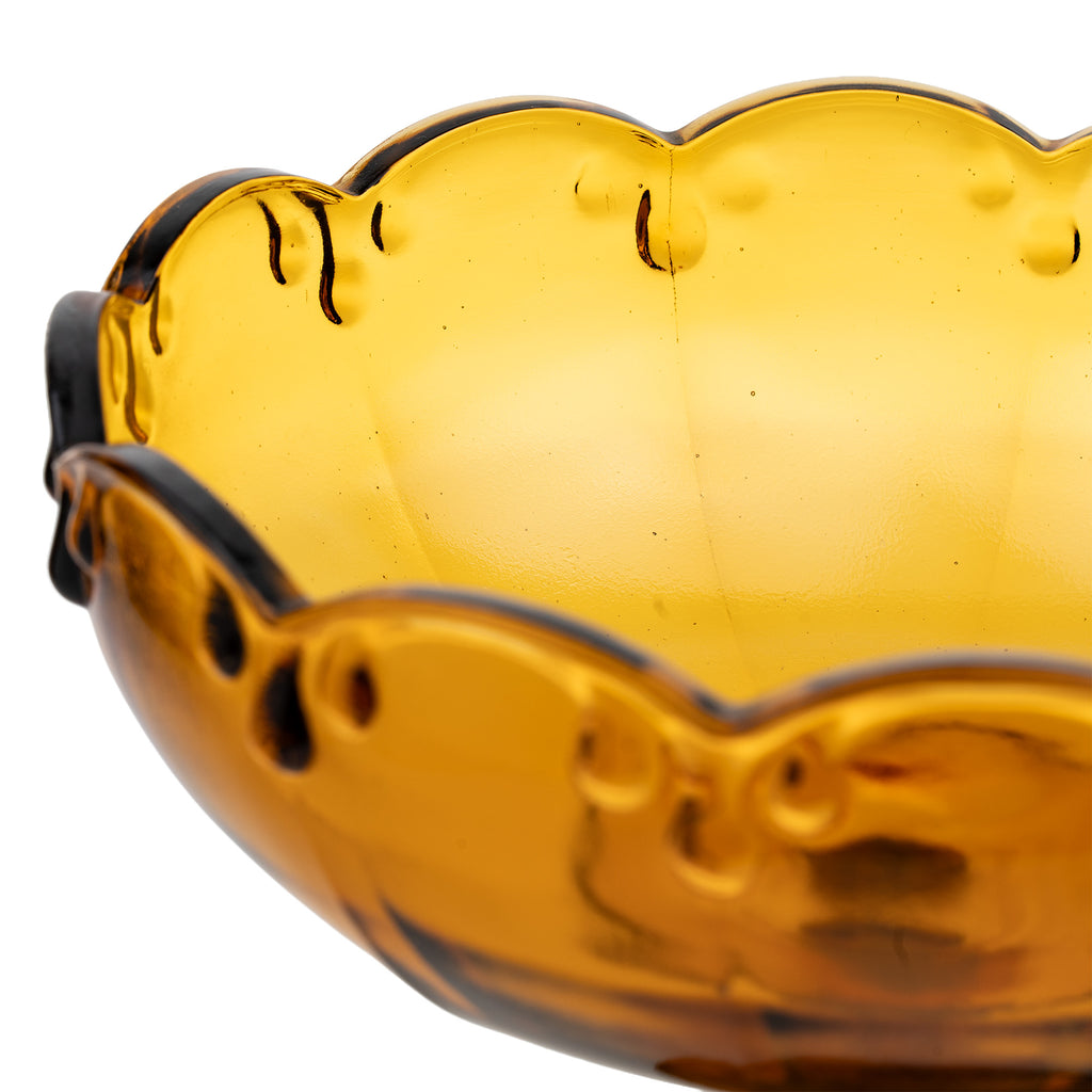 Indiana Glass Teardrop Amber Pedestal Compote Bowl - Scalloped Rim