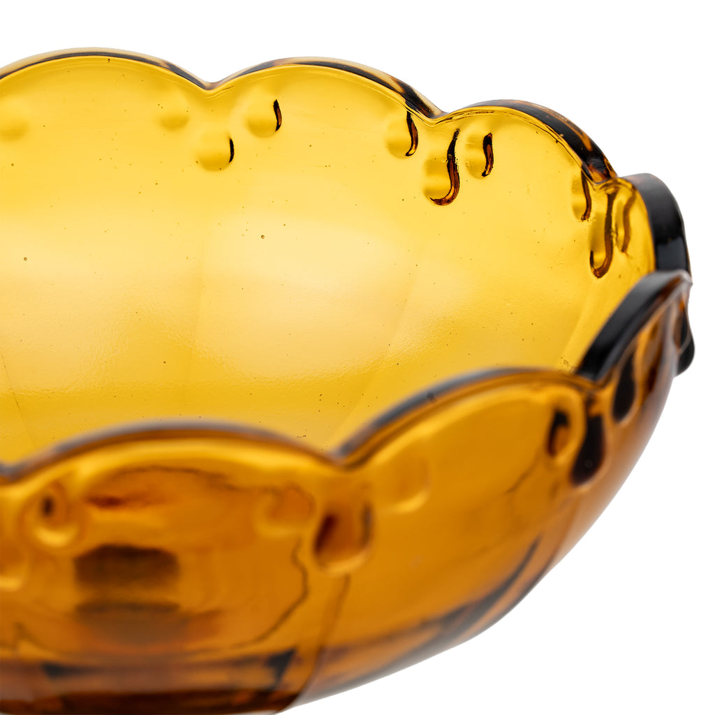 Indiana Glass Teardrop Amber Pedestal Compote Bowl - Scalloped Rim