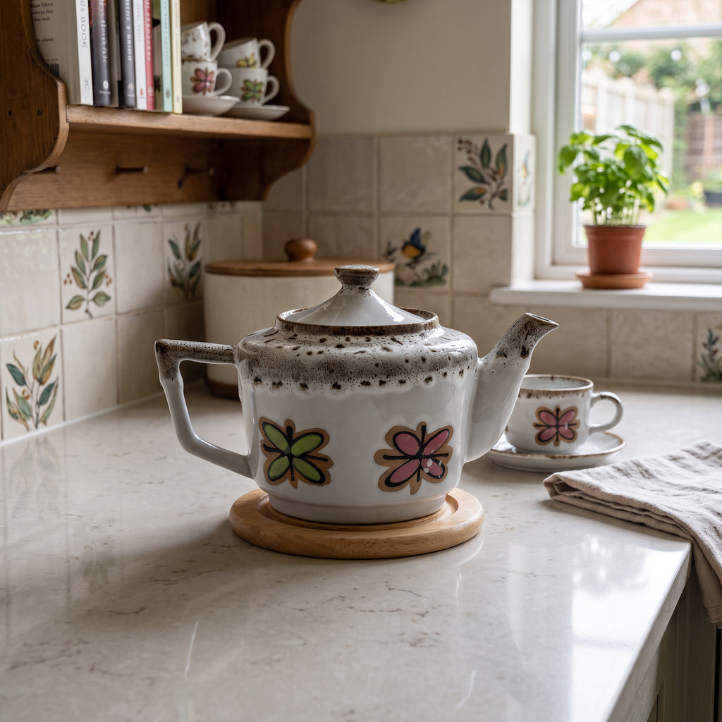 Fred Roberts Fat Lava Teapot - Pink and Green Florals