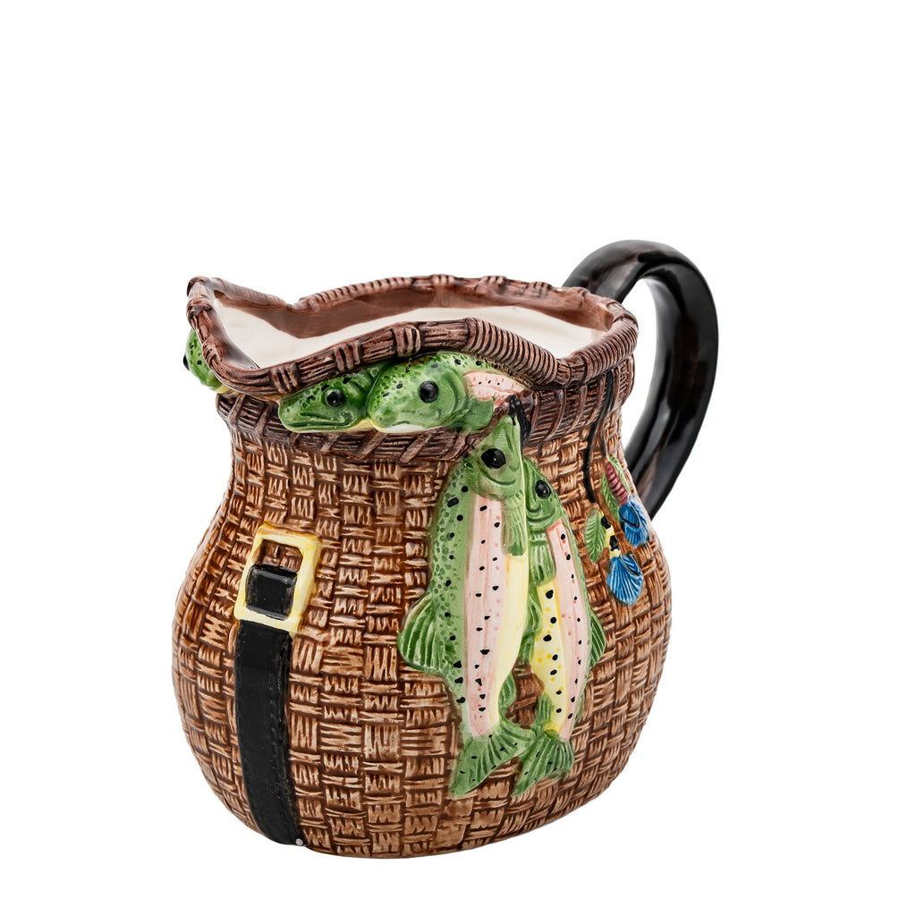 Wang's Fishing Creel and Trout Ceramic Pitcher - Molded Basketweave