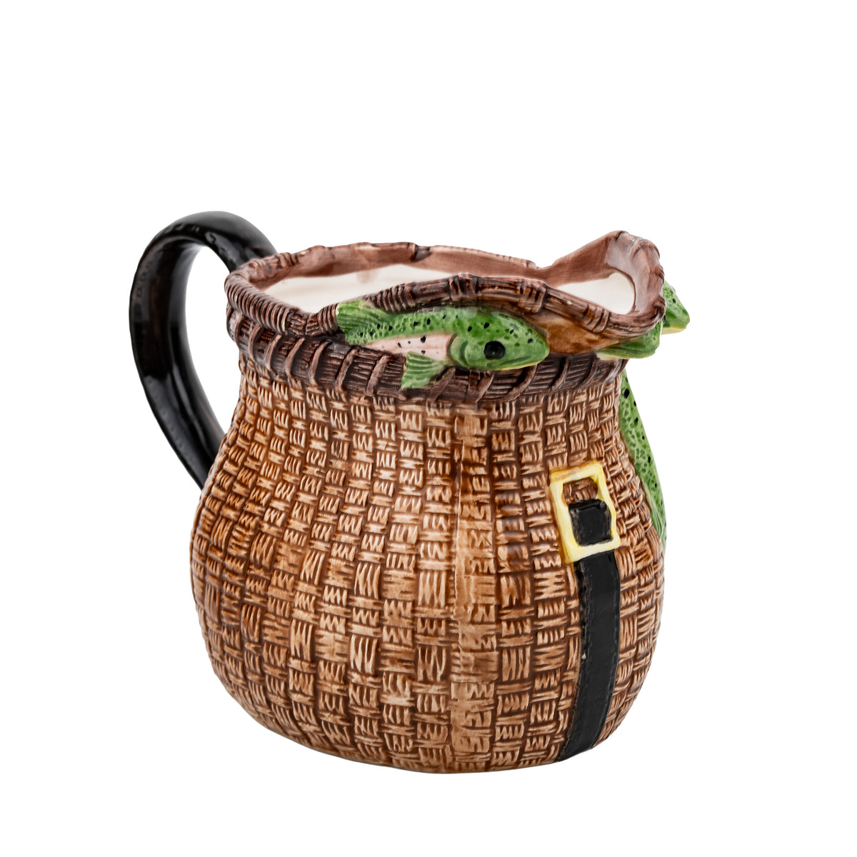 Wang's Fishing Creel and Trout Ceramic Pitcher - Molded Basketweave