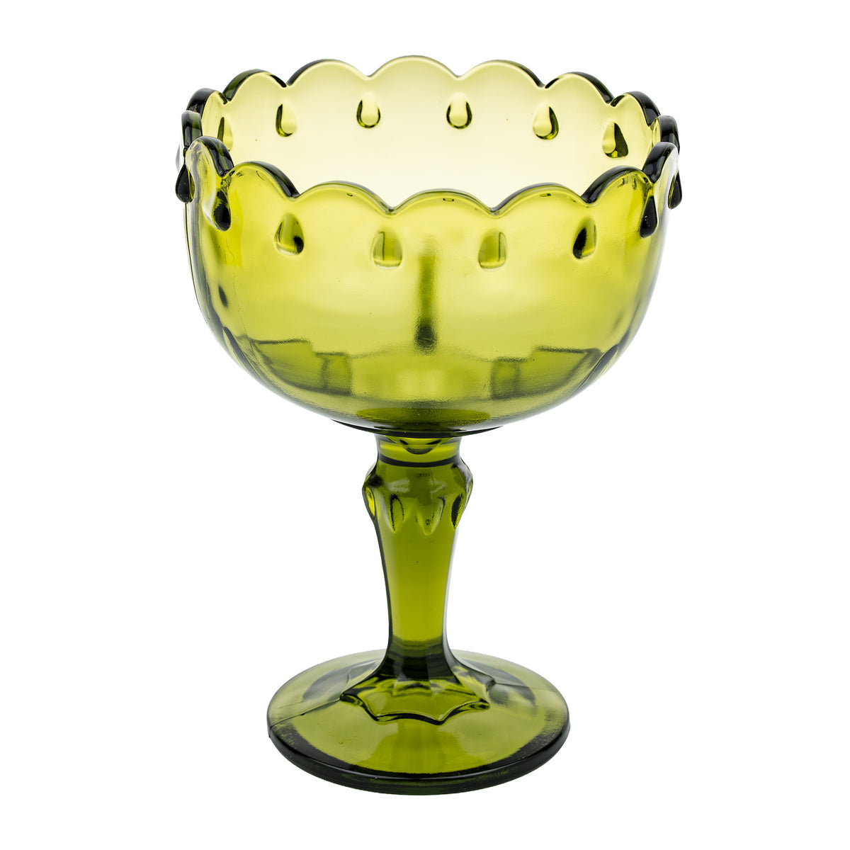 Indiana Glass Teardrop Olive-Green Pedestal Compote - Scalloped Rim