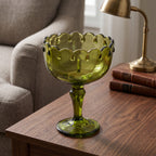Indiana Glass Teardrop Olive-Green Pedestal Compote - Scalloped Rim