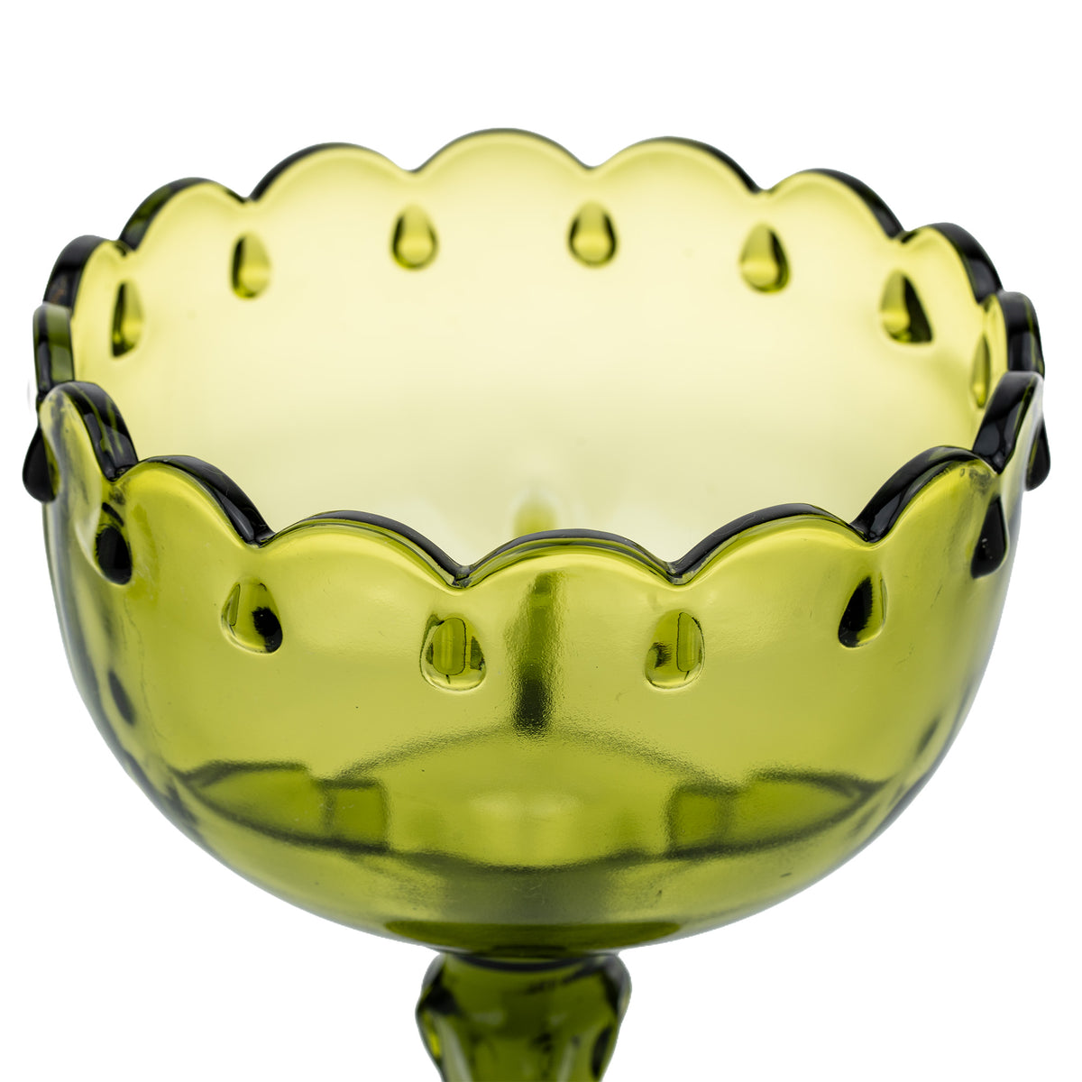 Indiana Glass Teardrop Olive-Green Pedestal Compote - Scalloped Rim