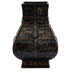 Dobie Square-Section Decorative Vase - Raised Animal and Mask Motifs
