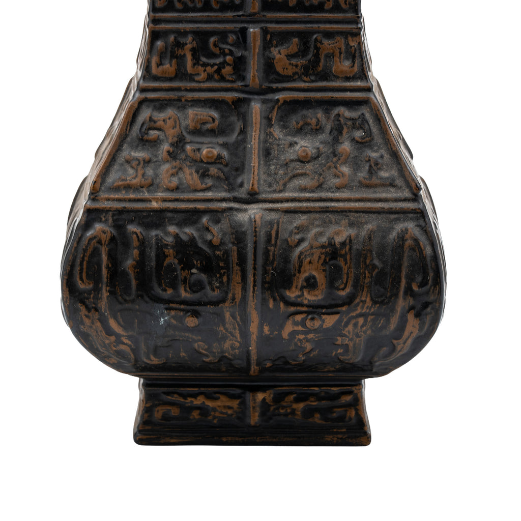 Dobie Square-Section Decorative Vase - Raised Animal and Mask Motifs