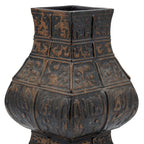 Dobie Square-Section Decorative Vase - Raised Animal and Mask Motifs