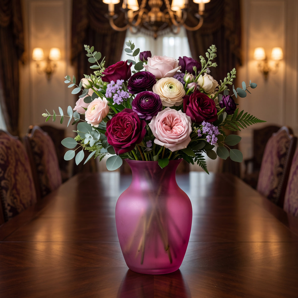 Purple Frosted-Finish Vase with Flared Rim - Bulbous Form