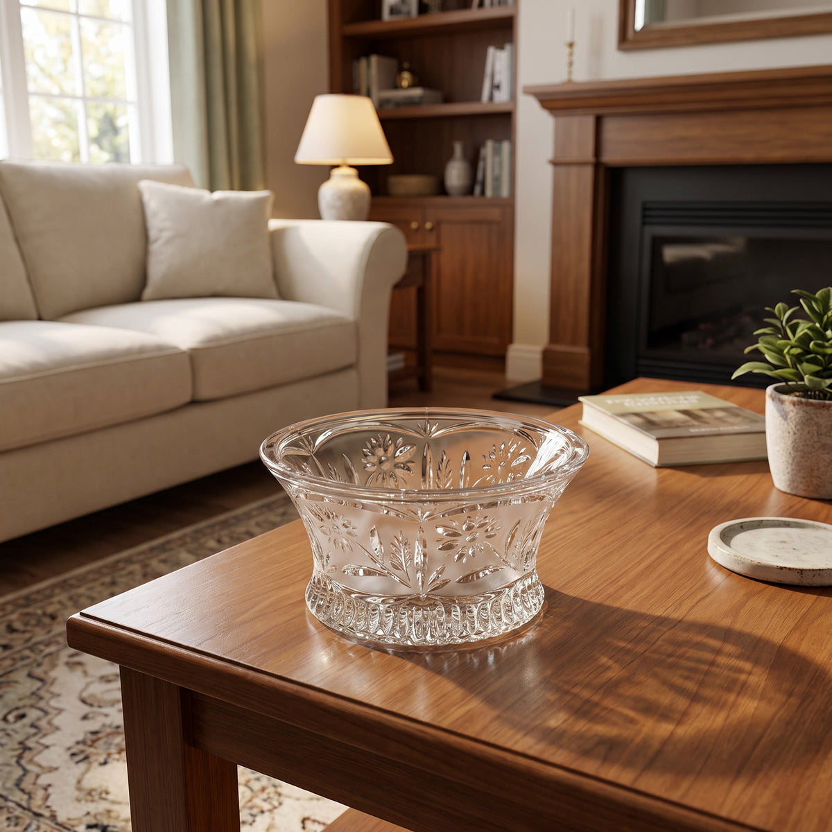 Crystal Clear Industries Floral-Decorated Lead Crystal Bowl - Fluted
