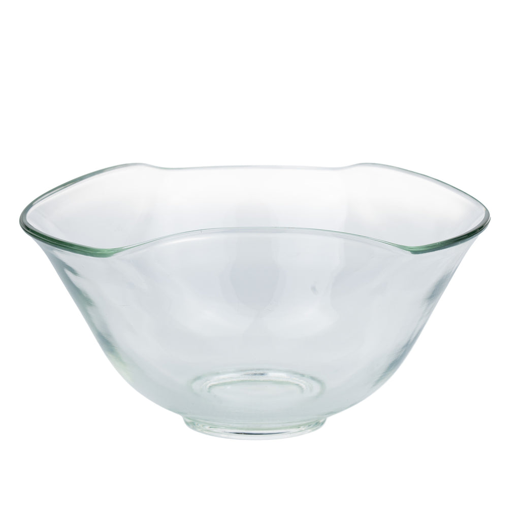 Clear Glass Bowl with Wavy Rim - Green-Tinted Edges
