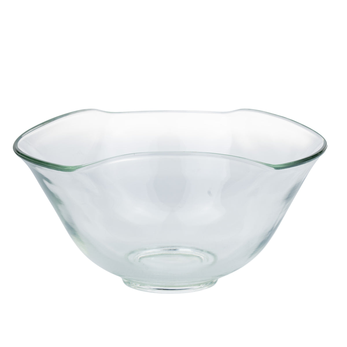 Clear Glass Bowl with Wavy Rim - Green-Tinted Edges