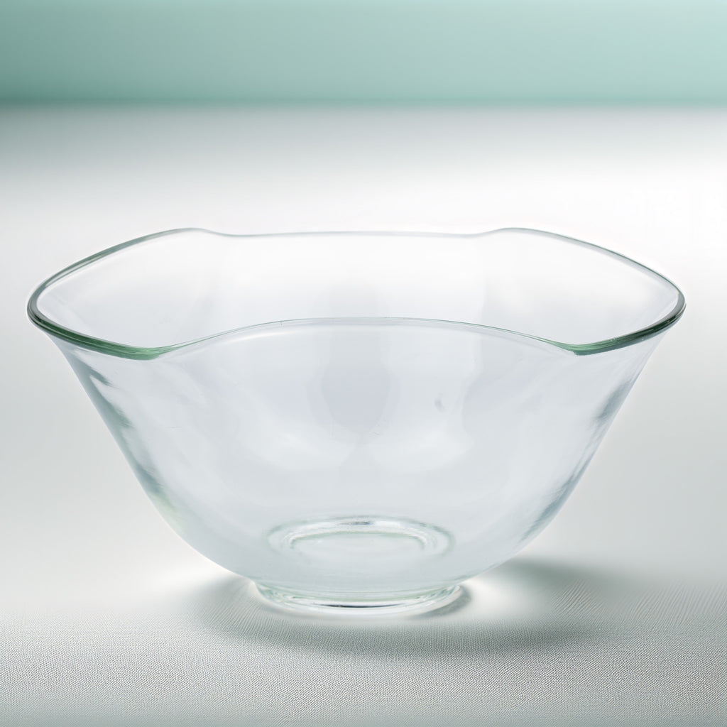 Clear Glass Bowl with Wavy Rim - Green-Tinted Edges